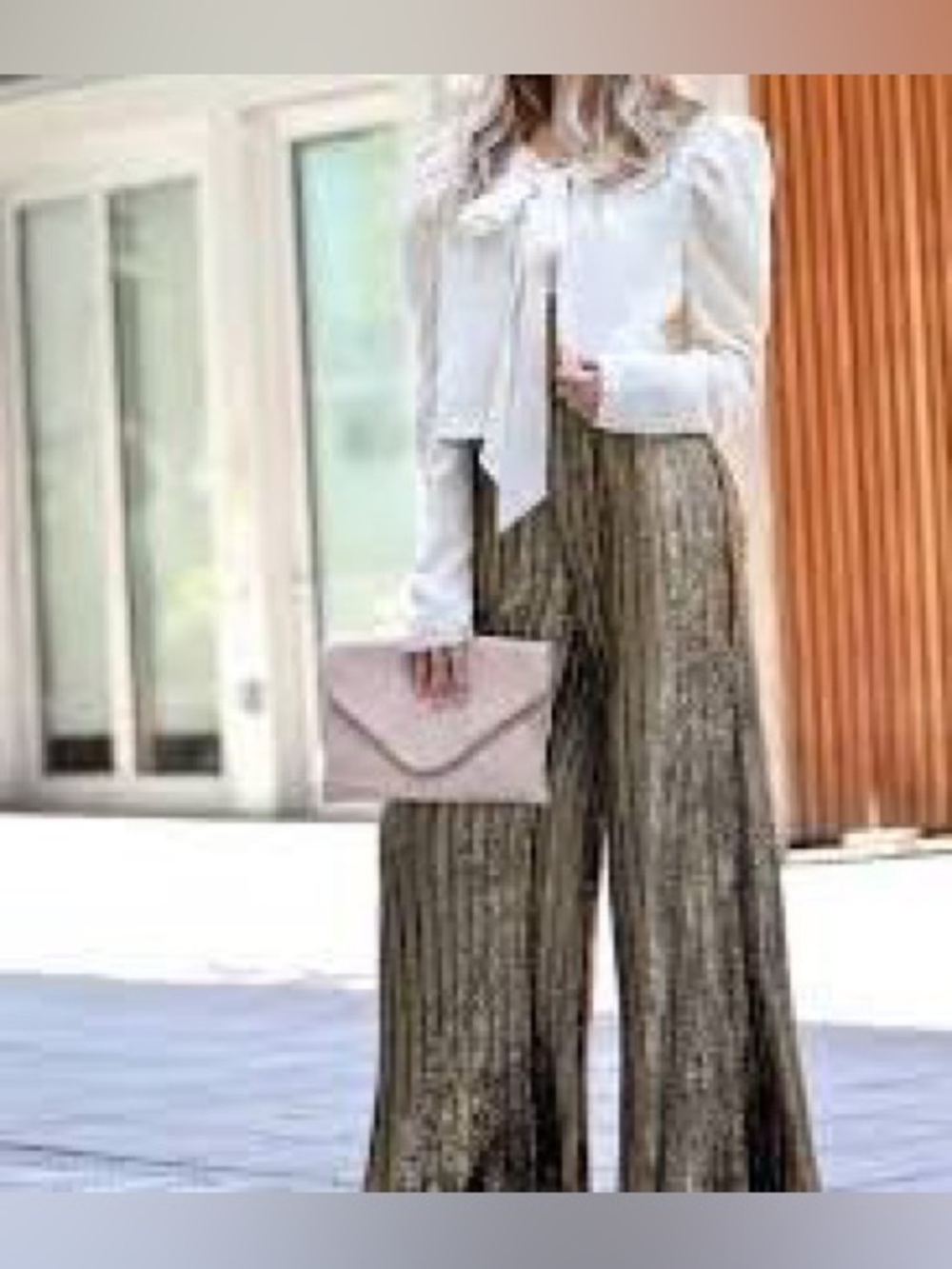 By Together, Metallic Pleated Wide Leg Palazzo Pants True Gold Cocktail,Size S - Picture 3 of 8